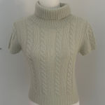 Soft Pistachio Cable Knit Shirt Sleeved Turtleneck Sweater sz S/M Green Photo 0