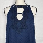 Jun & Ivy Navy A-Line Dress Sz M Halter Neck Lace Embroidered Lined Short Photo 1