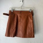 Free People  Faux Leather Belted Mini Skirt Brown Size 2 Boho Festival Western Photo 3