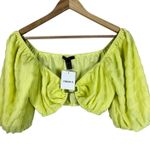 Forever 21 NWT  Crop Top Womens S Neon Yellow Textured Puff Sleeve Milkmaid Boho Photo 0