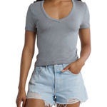 Volcom Top V-Neck Multi-color Striped T-shirt Women L 10 Casual Vacation Stretch Photo 0