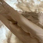 Off shoulder long sleeve cropped top. Tan Photo 2