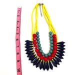 Yellow beaded red and green and blue statement necklace Photo 5
