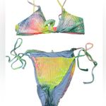 Dippin' Daisy's New! Anthropologie Velvet Pastel Rainbow Bikini Tie Dye Large Photo 4