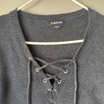 Bebe sz S gray long sleeve cozy v-neck lace up sweater Photo 1