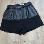 DO+BE Faux Leather Belted Black Tweed Shorts L High Waist Fringe Hem Biker Chic Size L Photo 1