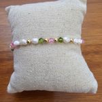Freshwater Pearl Gold Green Pink Crystal Bead Bracelet Photo 2