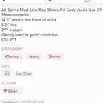 All Saints Mast Low Rise Skinny Fit Gray Jeans Size 29 Photo 11