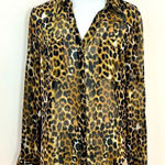 EXPRESS Portofino Leopard Print Semi Sheer Button Front Long Sleeve Blouse M Photo 0