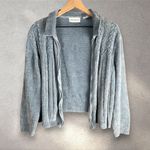 Alfred Dunner  Zip-Up Chenille Collared Cardigan Women’s L Light Blue Cable Knit Photo 2