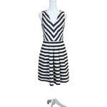 Banana Republic Fit Flare Cocktail Dress Black White Striped Sz 2 Pockets A-Line Photo 1