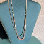 Loft  Minimalist Layered Herringbone Chain Gold Tone Multi-Colored Bead Necklace Photo 2