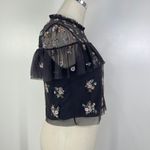 Needle & Thread Embellished Tulle Mesh Crop Top Black Flutter Sleeve Photo 5