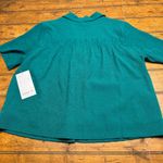 Athleta Echo Top Teal Textured Short Sleeve Collared Button Front Women's Medium Photo 5