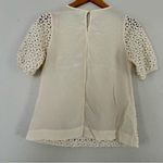 J.Crew 🦋 Cream Eyelet Short Sleeve Silk Blouse XS Neutral Minimalist Classic Photo 3