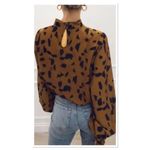 Leopard Print Long Sleeve Mock Neck Blouse Brown Black Fall Top NWT Photo 2