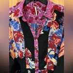 Free People Bunch A Brunch Tunic Top Dress Black Motif Pink Purple Floral Small Photo 7