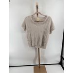 Elie Tahari Women’s Short Sleeve V Neck Beige Grey Sweater Size Large Photo 2