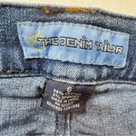 Denim Tailor Embellished Ankle Jeans Green Striped Cuffs Rhinestone Buckles Bows Blue Size 6 Photo 5