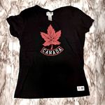 Hudson Bay Canada Olympic Rings Black T Shirt Womens Sz XL Maple Leaf Graphic Photo 0