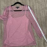 INC Barbie Glitter Dot Mesh Sparkle Sheer Camisole Pink 3/4 Sleeve Top Large Photo 5