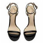 Qupid NIB Patent Ankle Strap Stiletto Heels Womens 5.5 Black Minimalist Elegant Photo 2