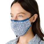 St. John ππ Boucle Ribbed Knit Face Mask ~ Blue & Ecru Print NWT Photo 0