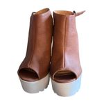 Wild Diva Cognac Peep Toe Sling Back Platform Heels Photo 0