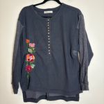 We The Free Embroidered Floral Button Henley Top Boho Bohemian Small Photo 0