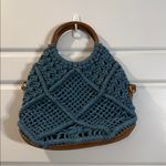 Anabaglish cotton woven macrame bag purse wood knit in blue no strap Photo 3