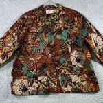 VTG Life Style Woman Floral Print Jacket Women 2X Button Front Patchwork Artsy Brown Photo 0