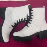 Wild Diva White 7 Eye Lace Up Patent Leather Chunky Heel Boots Size 7 Photo 0