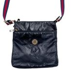 Tommy Hilfiger Vintage Purse Crossbody Bag Black Leather Red Blue Striped Straps Photo 0