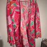 ASOS DESIGN Maternity satin wrap beach kimono with bold abstract print in pink Size undefined Photo 9