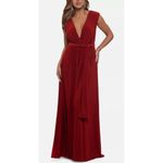 Betsy and Adam  Tie Belt V-Neck‎ Gown Women's 6 Burgundy Sleeveless Formal NWT Photo 9
