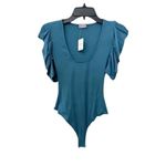 Free People Bodysuit Short Sleeves Ruffled Deep Scooped Neck Blue Women's XS NWT Photo 1