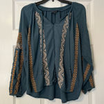 American Eagle  blue embroidered top tassel tie shirt S Photo 0