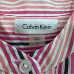 Calvin Klein Sleeveless Button Front Shirt Dress Candy Pin Stripe Pink Tie 2 Photo 5