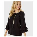Lilly Pulitzer Christie Top Small Onyx Black Leopard Jacquard Ruffle Blouse Photo 1