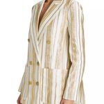 7 For All Mankind Women’s Shine Gold Cream Striped Double Breasted Blazer L Photo 2