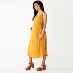 Sonoma  Womens Maternity M Midi Shirt Dress Knot Side Brassy Gold Photo 6
