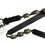 Liz Claiborne Leather Belt Medium Black Brass Turtles Metal Medallion Novelty Photo 0