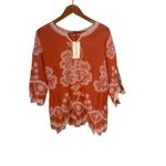 Solitaire  Embroidered BOHO Chic Flare Sleeve Top Orange Size M Floral NEW Photo 4