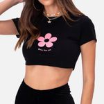 Adika Black Flower Cropped Baby Tee Photo 0