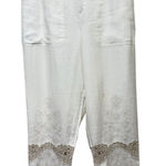 Johnny Was Johnny Was 100% Linen Pants Sz M White Embroidered Crochet Eyelet Boho Festival Photo 0