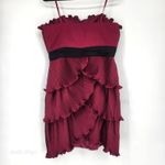 Max and Cleo Lipstick Red Pleated Ruffle Strapless Dress Black Waistband 14 Photo 3