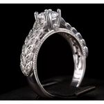 Boutique Platinum Plated S925 Silver Leaf Motif Engagement Ring Simulated Diamond, Sz 6 Photo 3