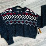 Frye New Semi-Cropped Textured Fuzzy Nordic Sweater Sz L Women’s Navy Super Soft Photo 10