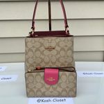 Coach  Khaki Pink Signature SM Town Bucket Bag With Colorblock Signature Canvas Phone Wallet Photo 1