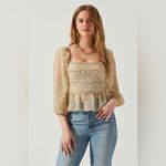 ASTR NWT THE LABEL Floral Smocked Peplum Top in Orange Purple Multi Sz. M Photo 1